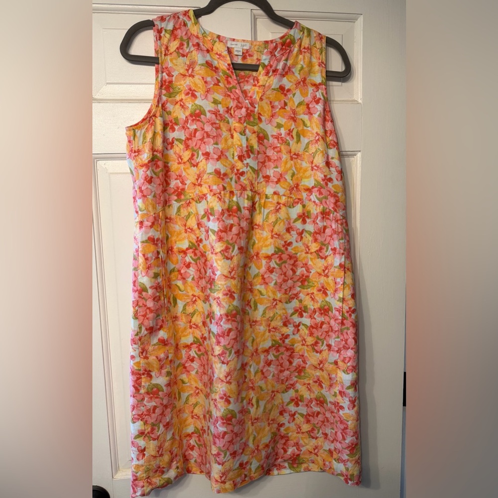J. Jill Vibrant Floral Midi Dress - Pink and Yellow